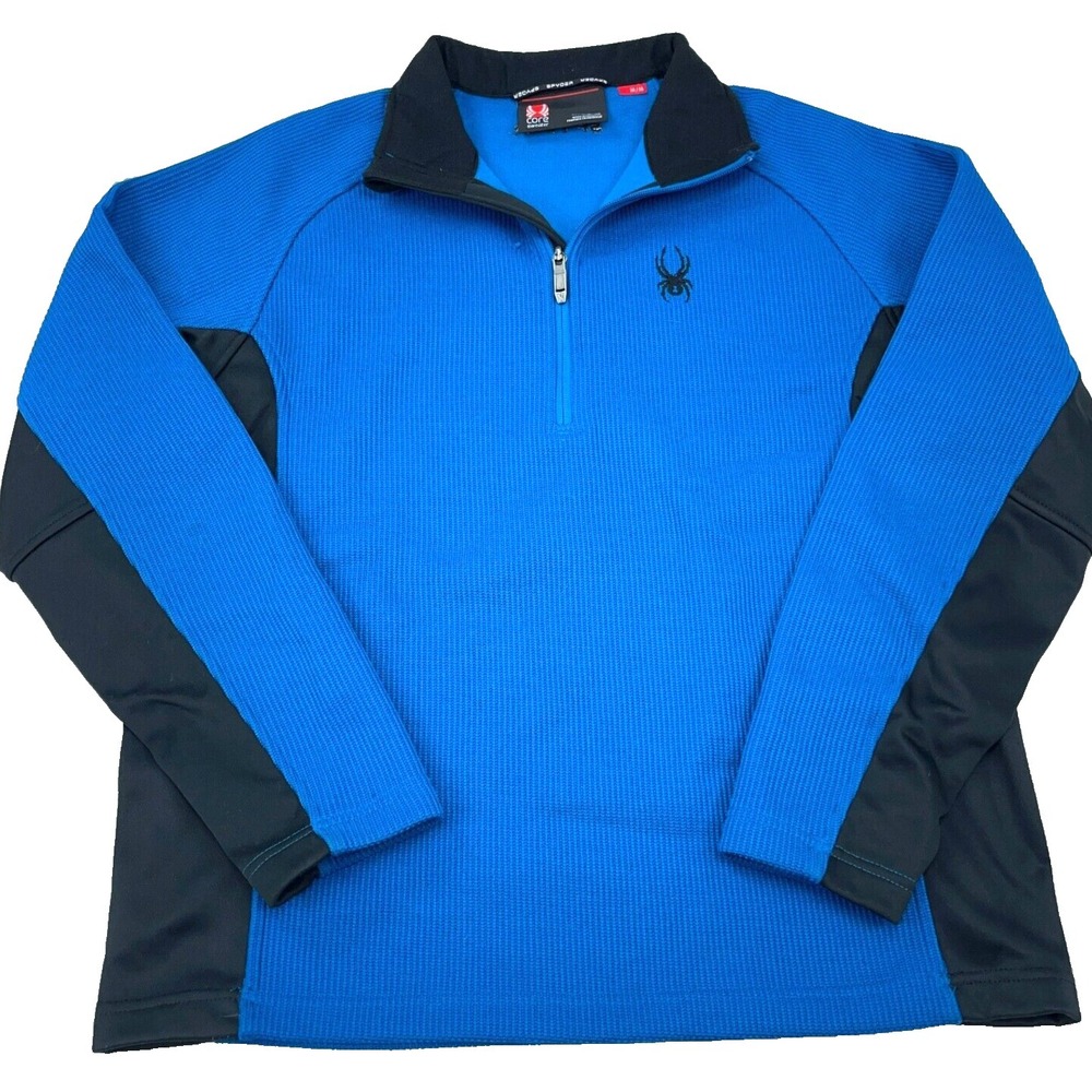 Spyder Jacket Men Medium Blue Black PulloverThermal Waffle Knit Sweater B4*